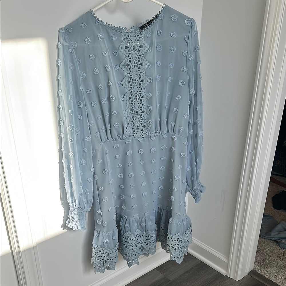 Simple Blue Bishop Sleeve Sundress